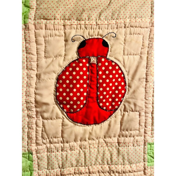Handmade Vintage adorable Ladybug patchwork Quilt - Picture 7 of 15